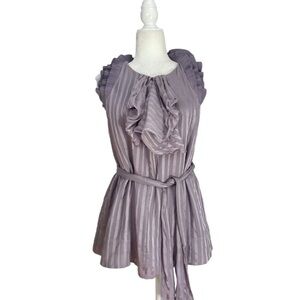 BCBGMaxAzria Silk Ruffle Pleated Open Back Sleeveless Blouse Purple Mauve